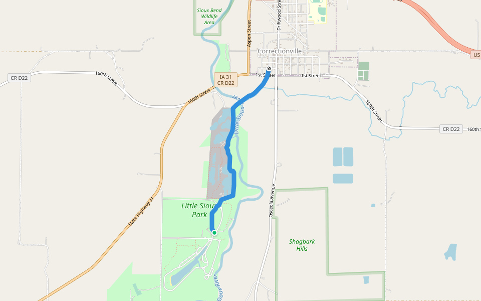 Union Bridge Trail walking route map in Correctionville