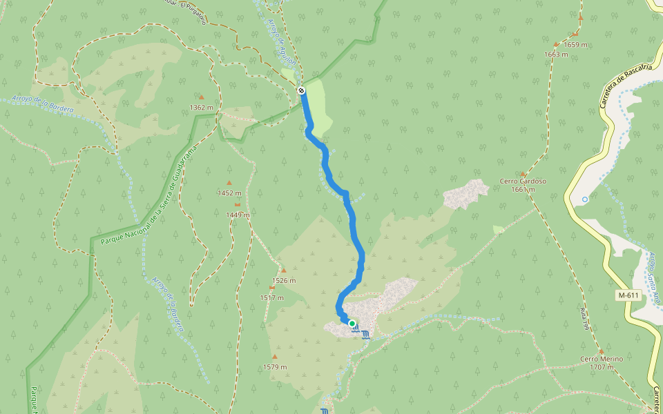 Ruta El Paular - El Purgatorio walking route map in Rascafría