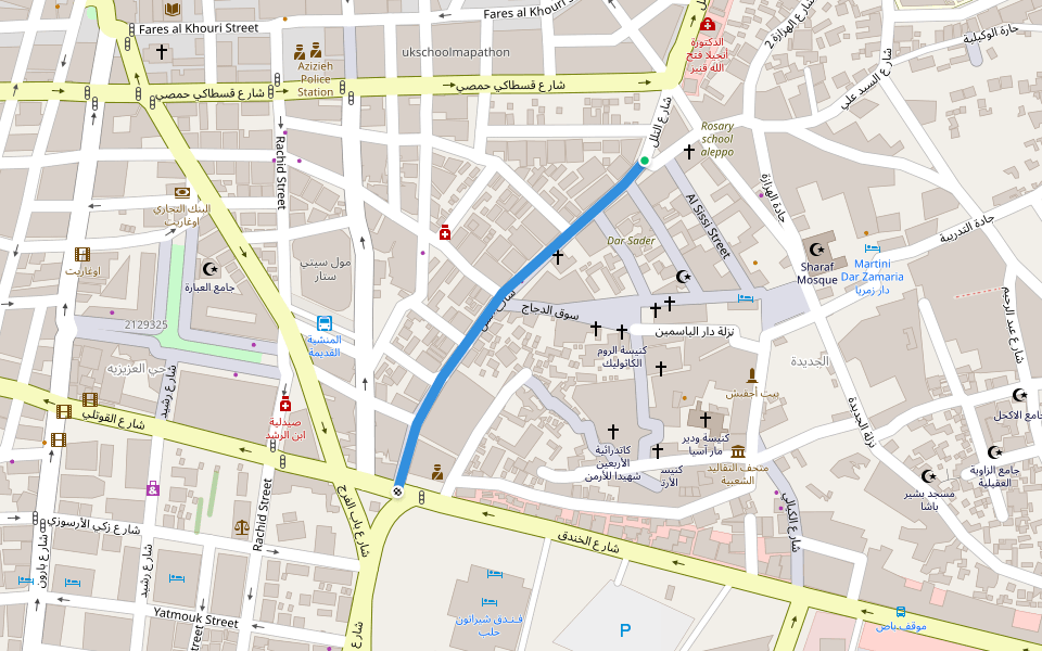 شارع التلل walking route map in Aleppo