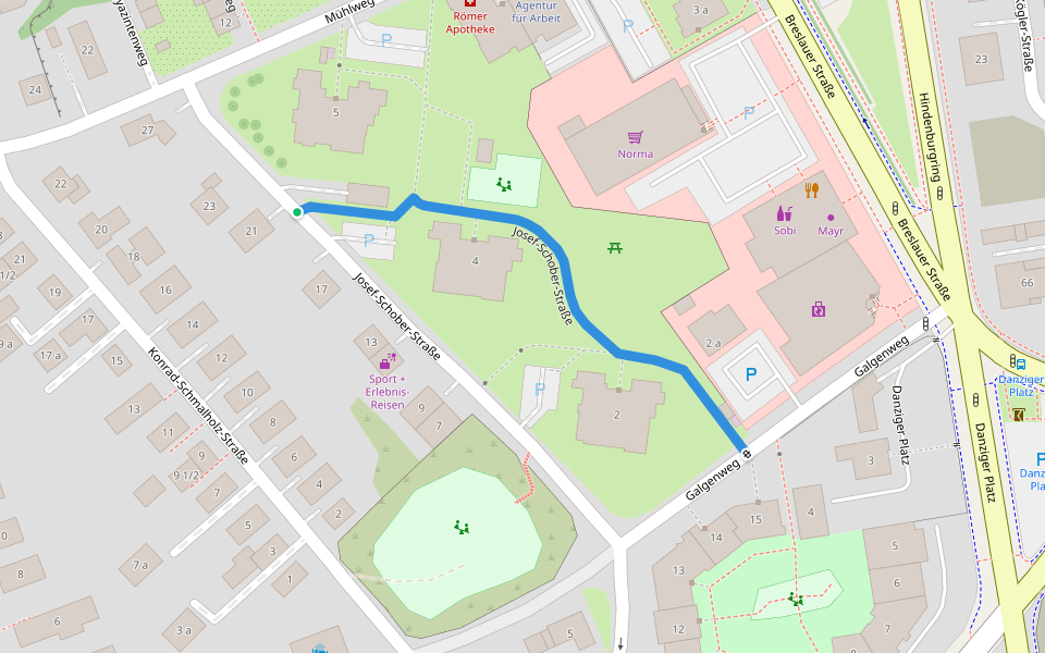 Josef-Schober-Straße walking route map in Landsberg am Lech