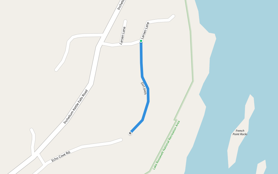 Dirt path walking route map in Kettle Falls