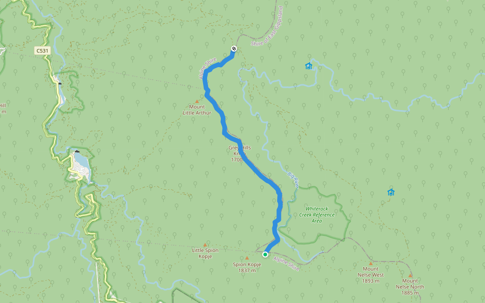 Grey Hills Track walking route map in Bogong