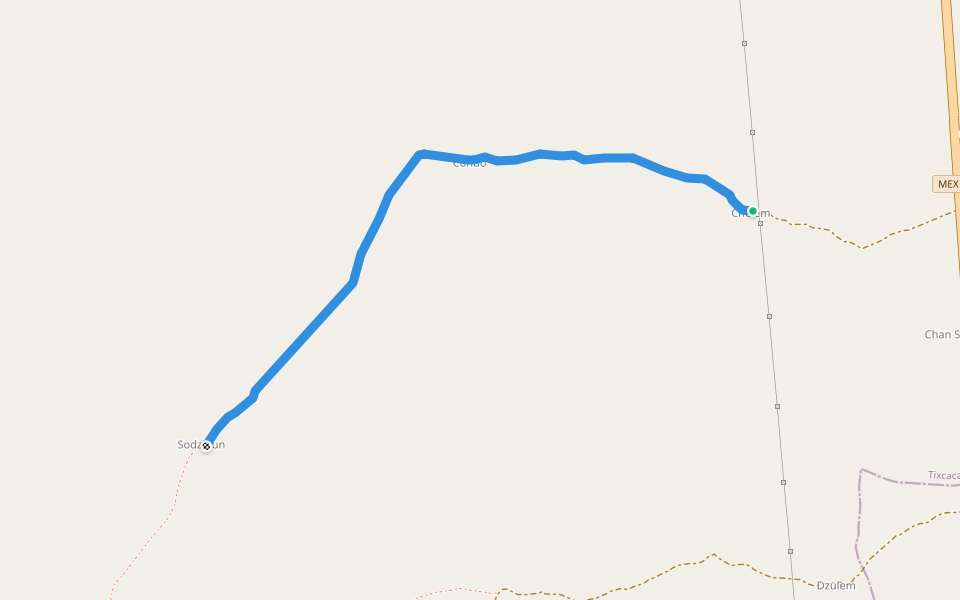 Camino alterno a Sodziltun, existe otra entrada walking route map in Nuevo X-Habín
