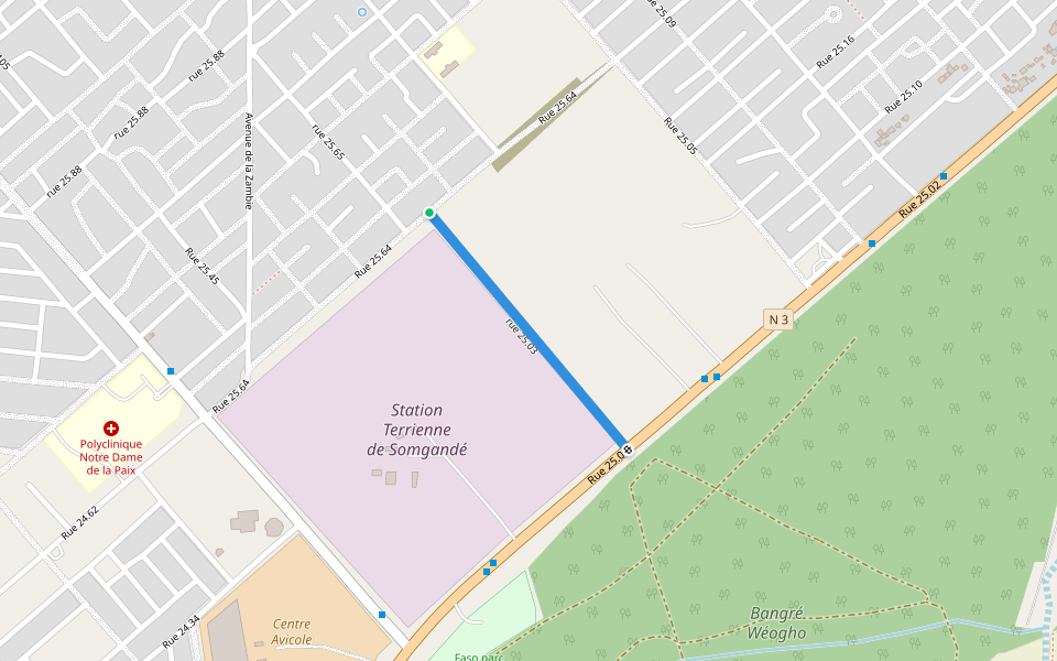 rue 25.03 walking route map in Ouagadougou