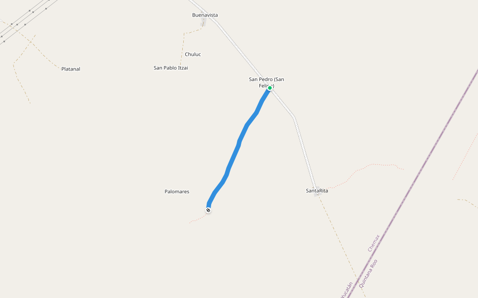 Camino a Palomares walking route map in Chuluc
