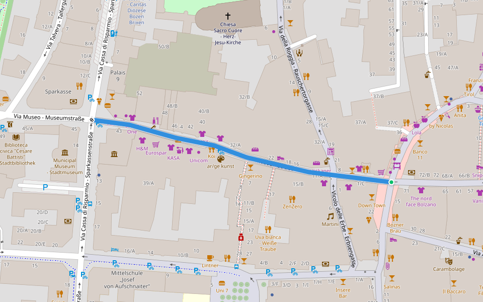 Via Museo - Museumstraße walking route map in Bolzano