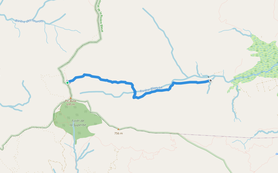 Parc de la Rivière Bleue walking route map in La Coulee