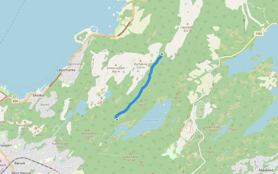 Dyrlia walking route map in Bodø