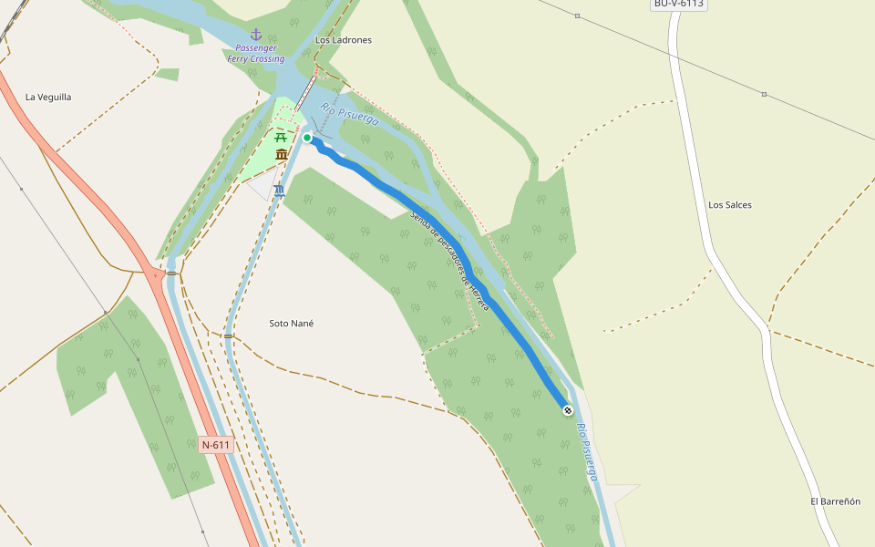 Senda de pescadores de Herrera walking route map in Herrera de Pisuerga