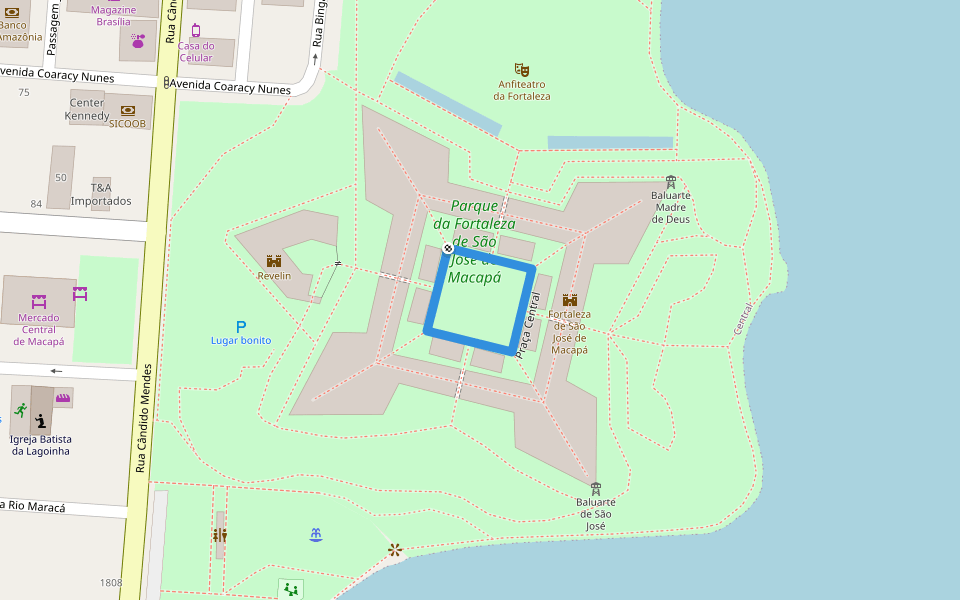 Praça Central walking route map in Macapá