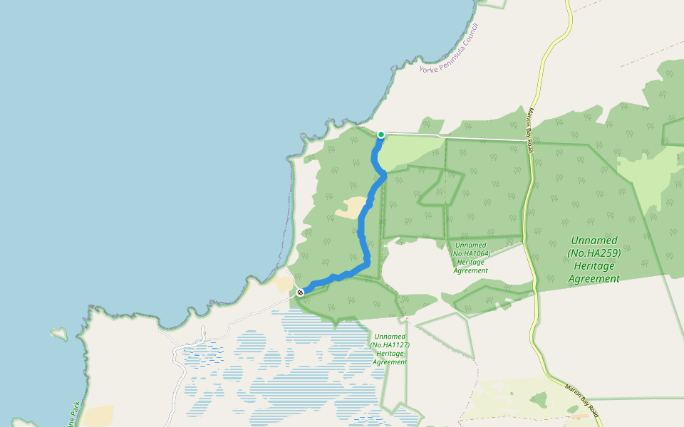 Browns Beach to Gym Beach Hike walking route map in Inneston