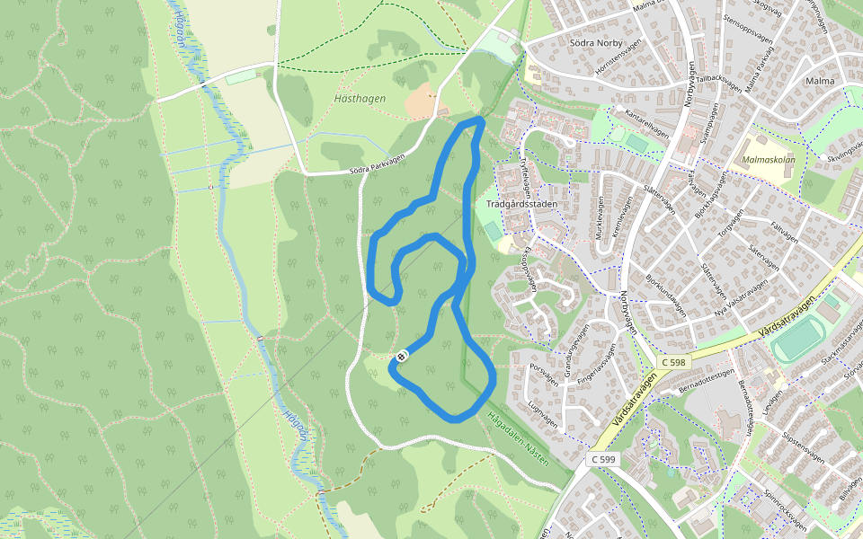 Norby elljusspår walking route map in Uppsala