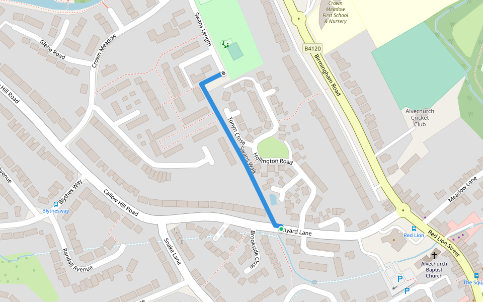 Swans Walk walking route map in Alvechurch