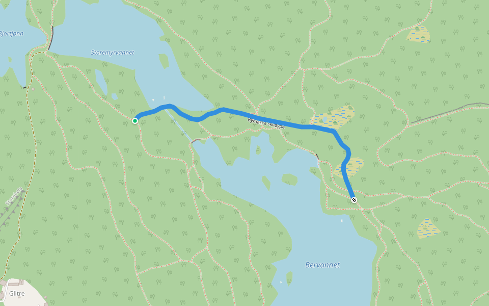 Bymarka skiløype walking route map in Kristiansand