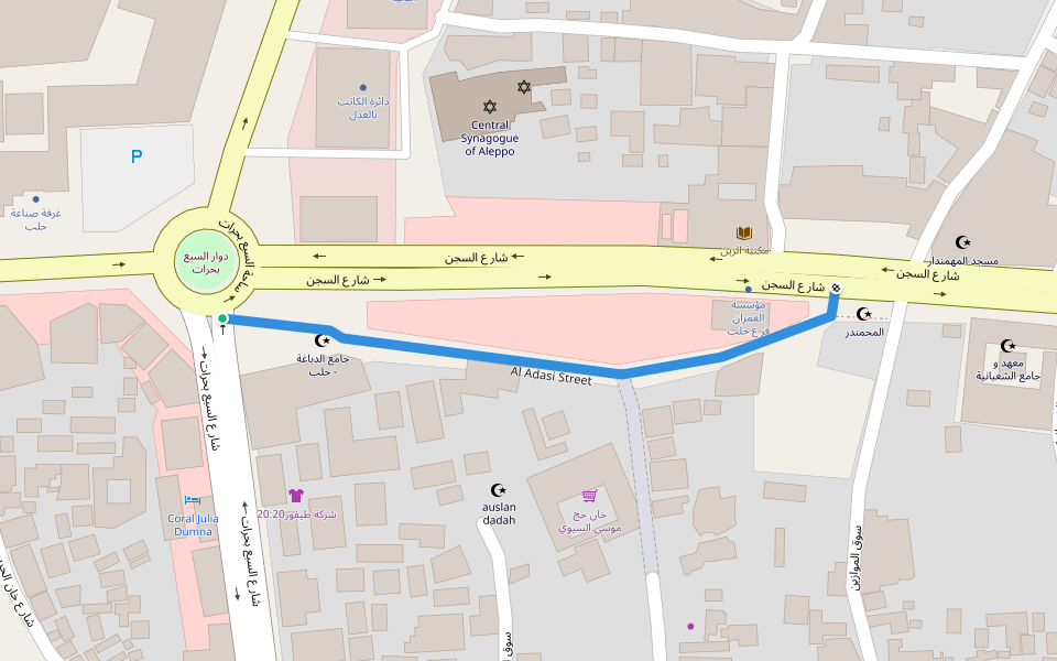 Al Adasi Street walking route map in Aleppo