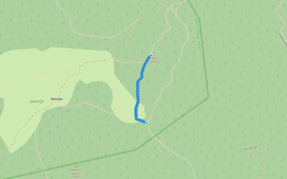 Planinarska staza za Javorje walking route map in Brdijelji