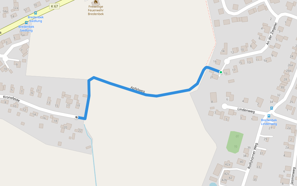 Apfelweg walking route map in Bredenbek