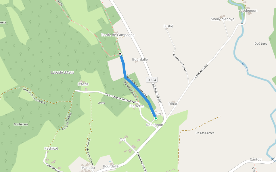 Chemin de Lascoumettes walking route map in Anoye