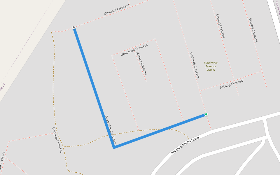 Zweli Mncube Street walking route map in Embalenhle