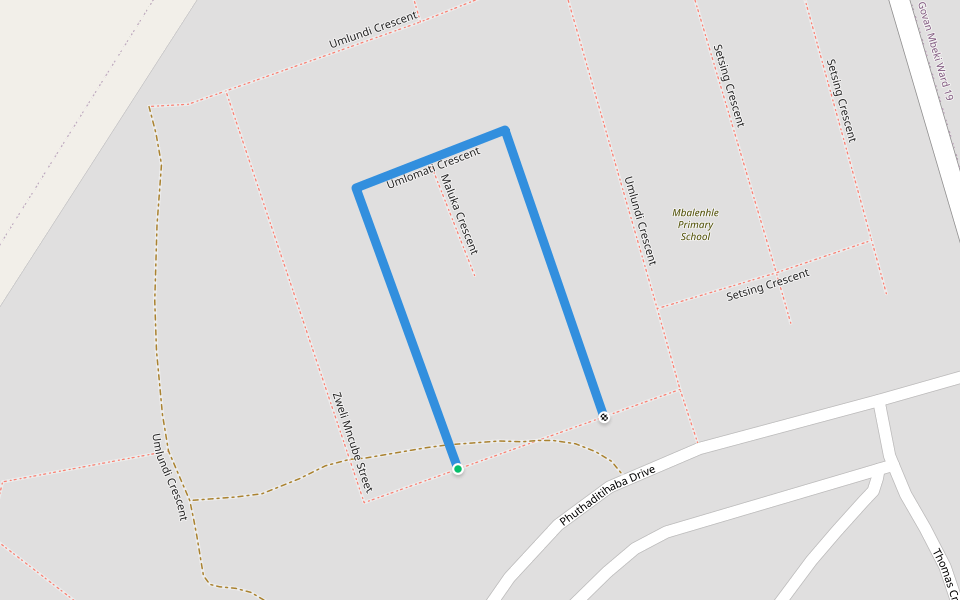 Umlomati Crescent walking route map in Embalenhle