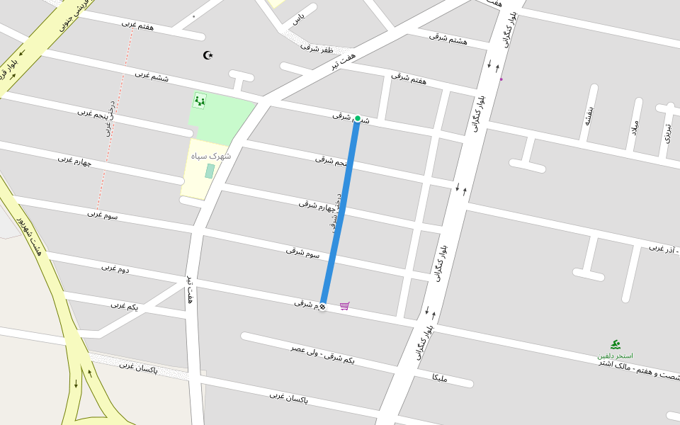 درختی شرقی walking route map in کرج