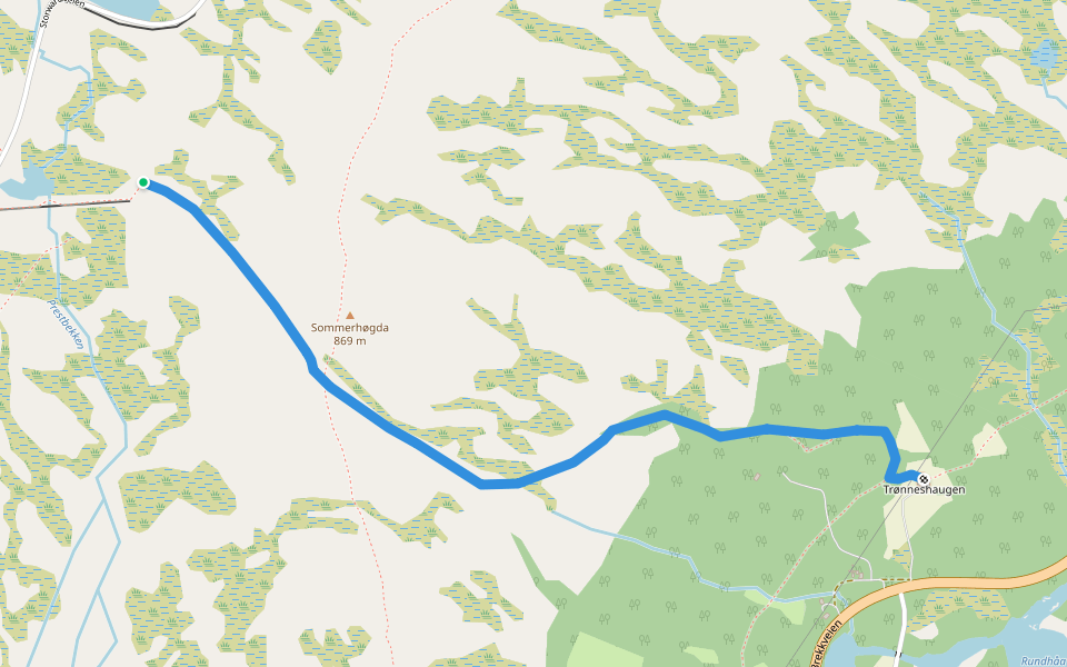 Trønnesstullveien walking route map in Hitterdalen
