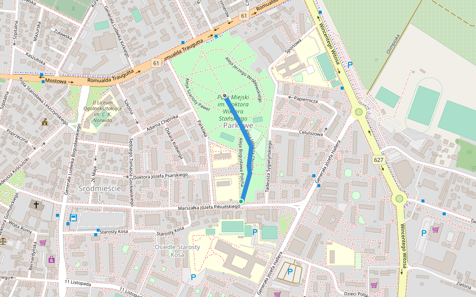 Aleja Janusza Christy walking route map in Ostrołęka