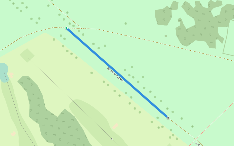 Surbiton Avenue walking route map in Molesey