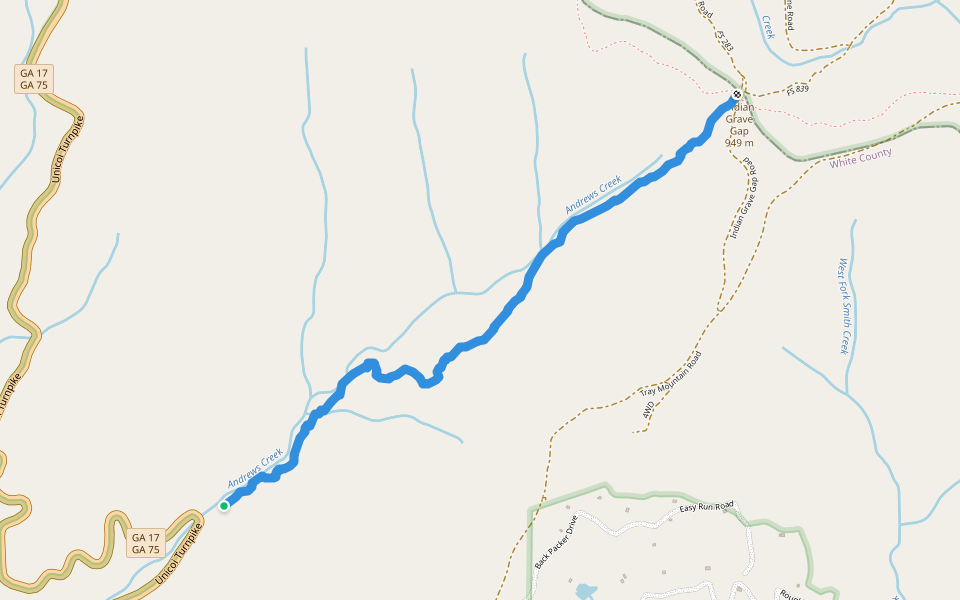 Andrews Cove Trail walking route map in Sautee Nacoochee