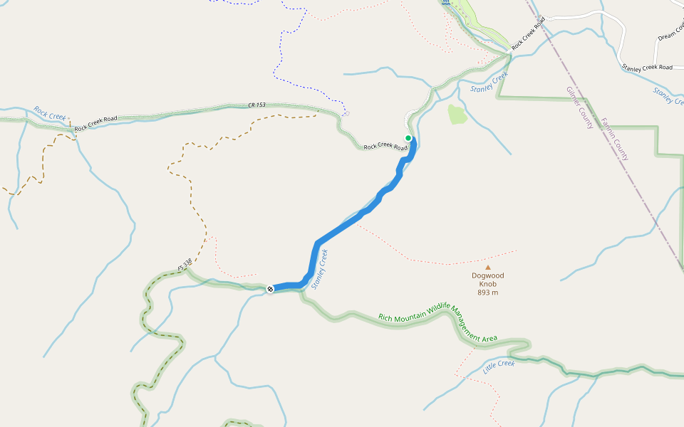 Stanley Creek Trail walking route map in Cherry Log
