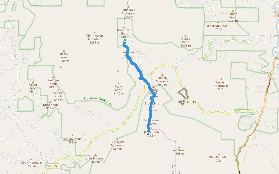 Jacks Knob walking route map in Hiawassee