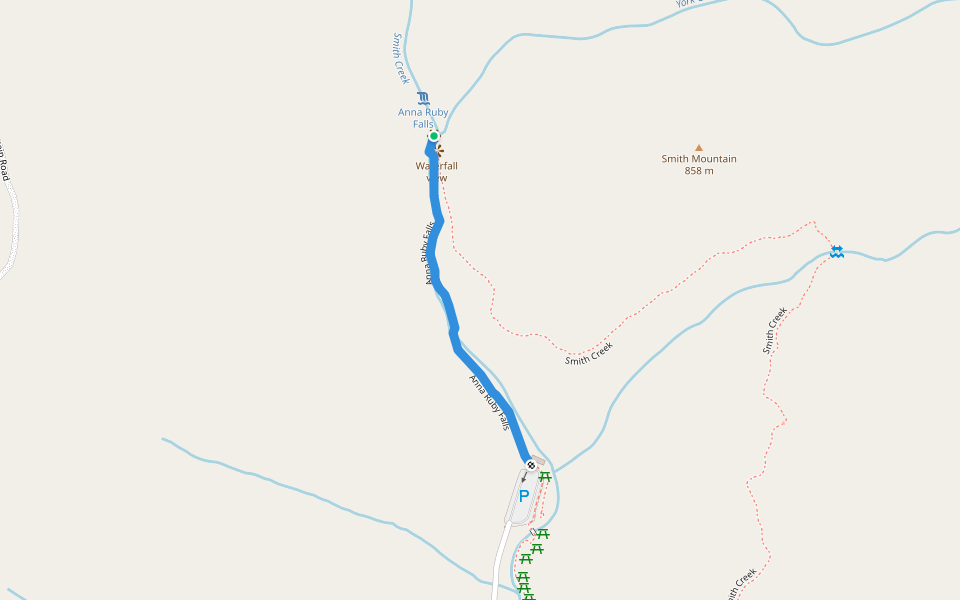 Anna Ruby Falls walking route map in Sautee Nacoochee