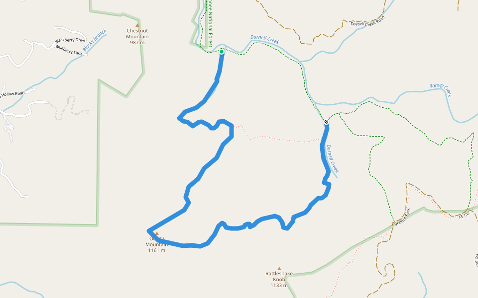 Darnell Creek Horse Trail Loop walking route map in Dillard