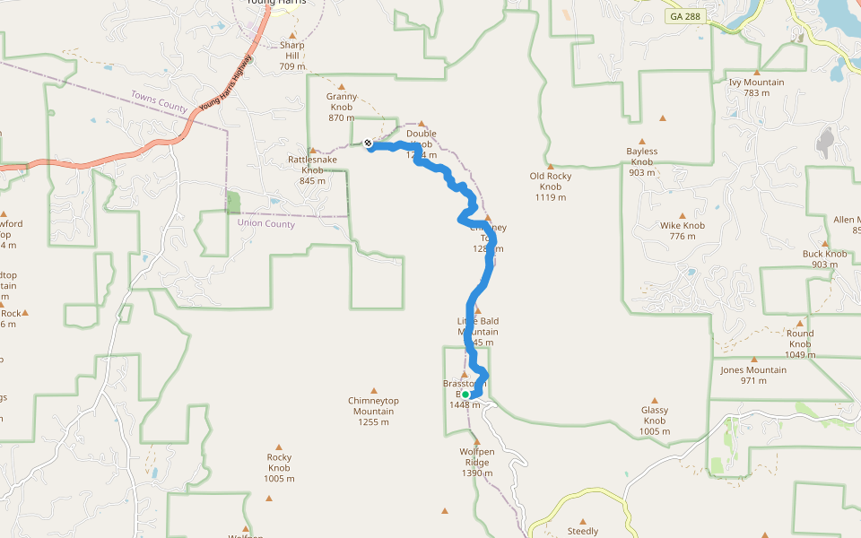 Wagon Train Trail walking route map in Hiawassee