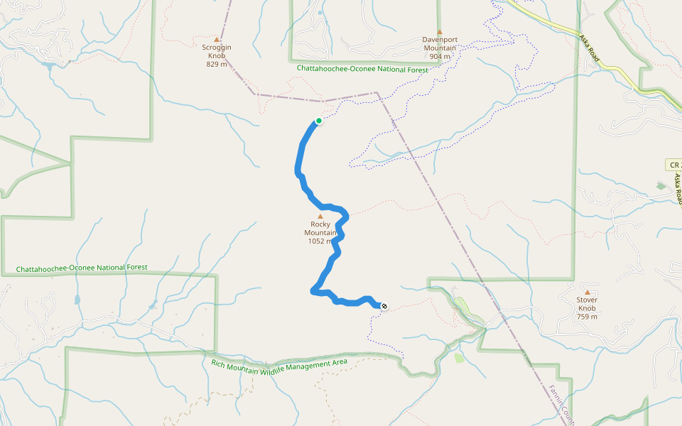 Stanley Gap / Benton MacKaye Trail walking route map in Cherry Log