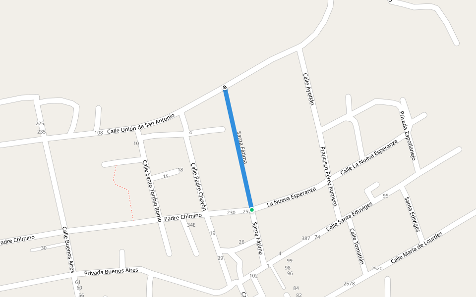 Santa Fátima walking route map in Lagos de Moreno