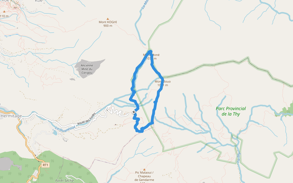 Tour des Sommets walking route map in Les Koghis
