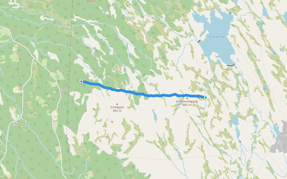 Bersveien frå Nyplassen walking route map in Glåmos