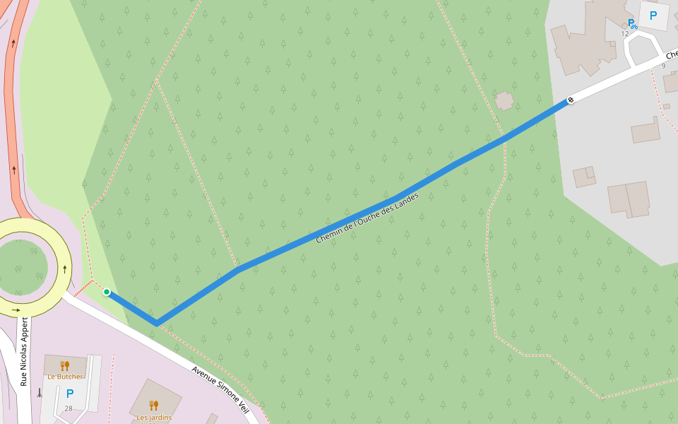 Chemin de l'Ouche des Landes walking route map in Saint-Sébastien-sur-Loire