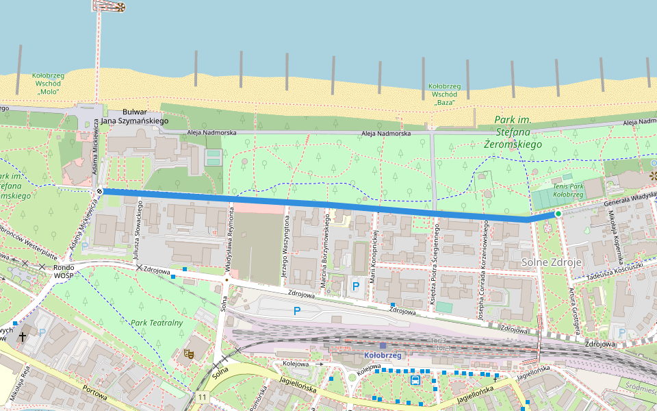 Marii Rodziewiczówny walking route map in Kołobrzeg
