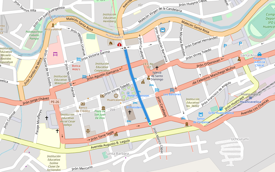 Jirón Manco Cápac walking route map in Huancavelica