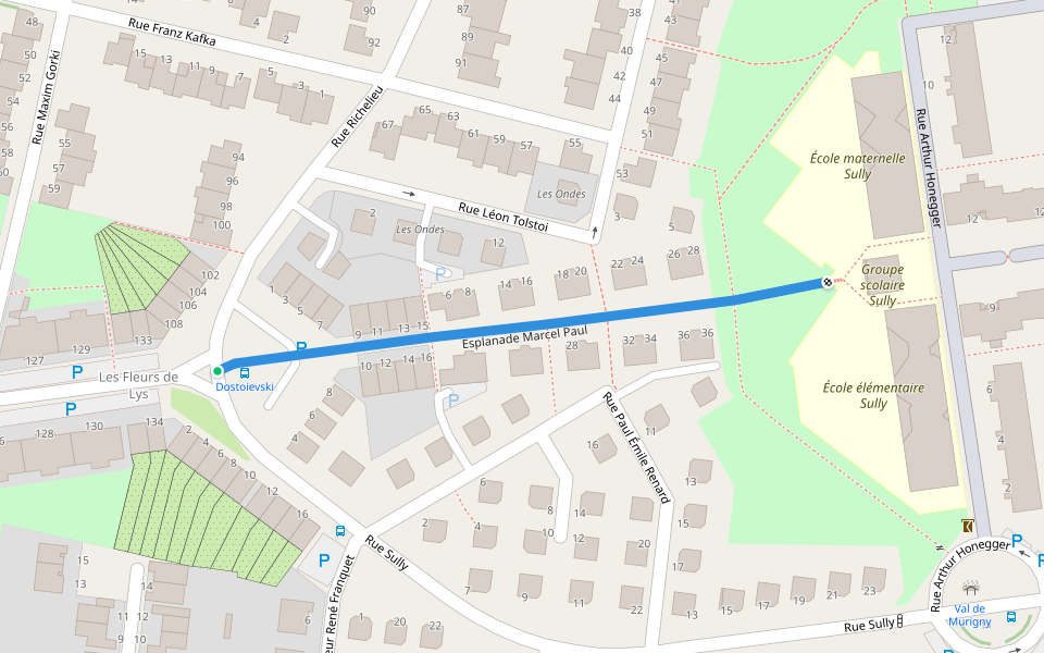 Esplanade Marcel Paul walking route map in Reims