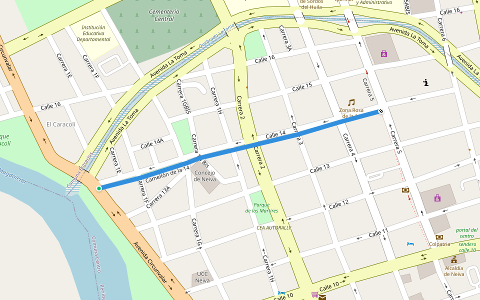 Camellón de la 14 walking route map in Garzón