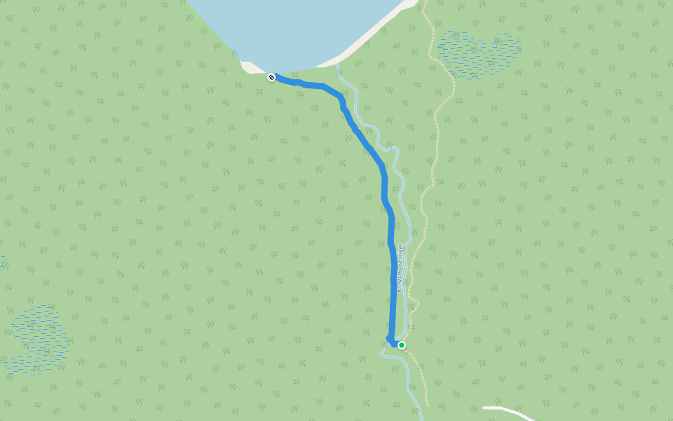 Kingsmere River to Northend Campsite walking route map in Waskesiu Lake