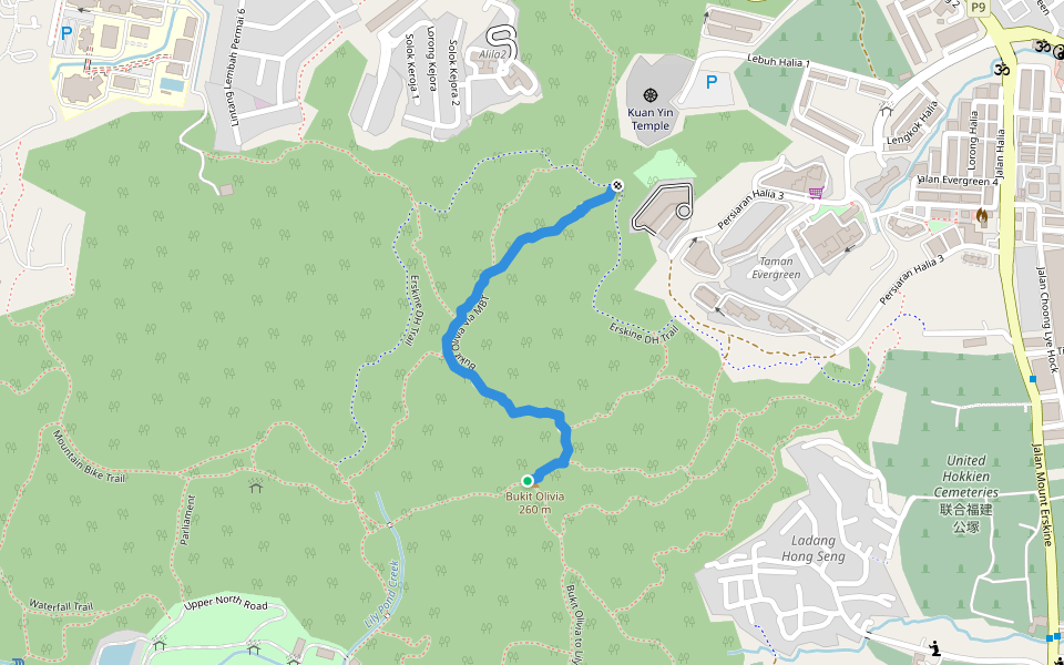 Bukit Olivia Via MBT walking route map in George Town