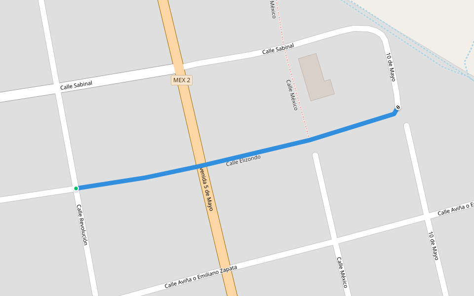 Calle Elizondo walking route map in Puerto Palomas de Villa