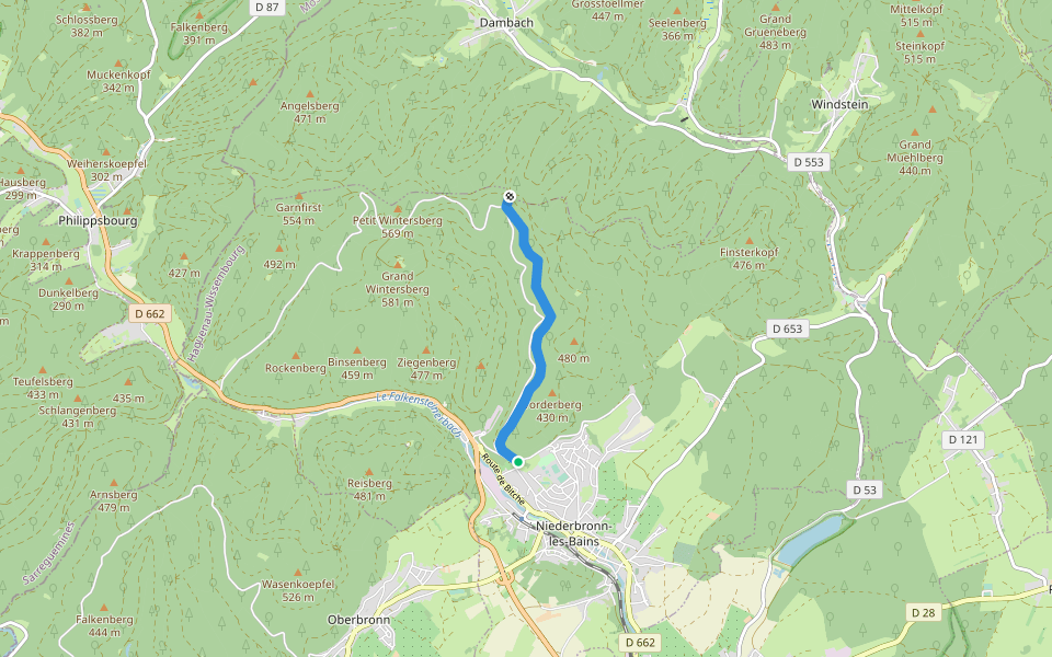 Croix jaune walking route map in Niederbronn-les-Bains