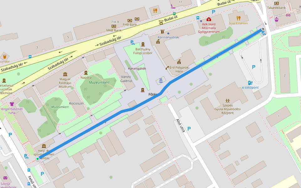 Múzeum sétány walking route map in Érd