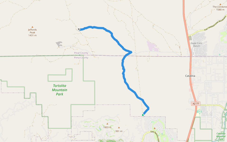 Honeybee East walking route map in Oro Valley