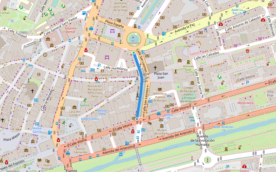 Calle San Lesmes walking route map in Burgos